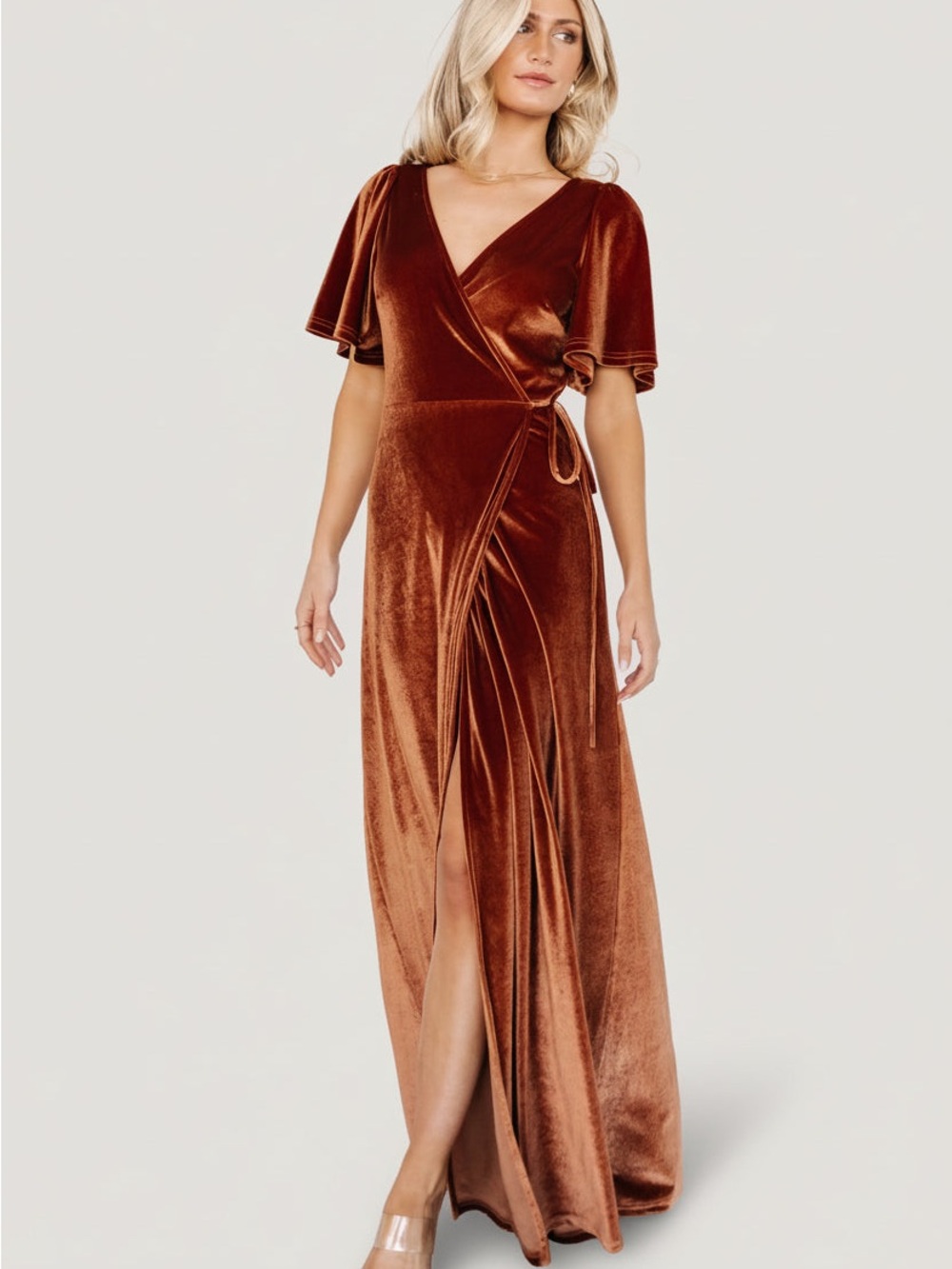 Baltic Born Copper Velvet Wrap Maxi Dress